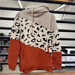 AMPERSAND AVE Leopard Print Cowl Neck Sweater - Cream, Black, Rust